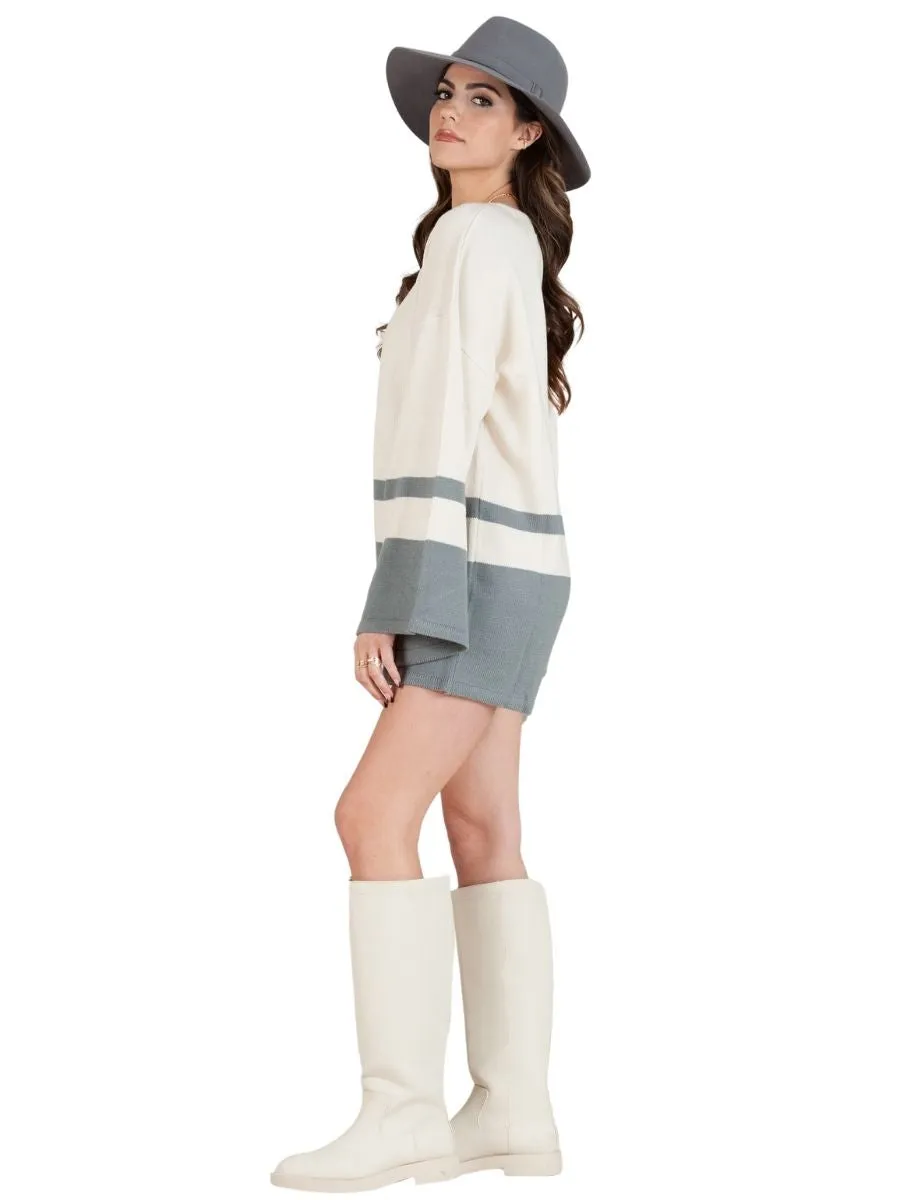 MARIN KNIT ROMPER-IVORY/BLUE sold by Lucca Couture product image thumbnail 2