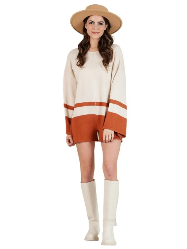 MARIN KNIT ROMPER-IVORY/RUST sold by Lucca Couture