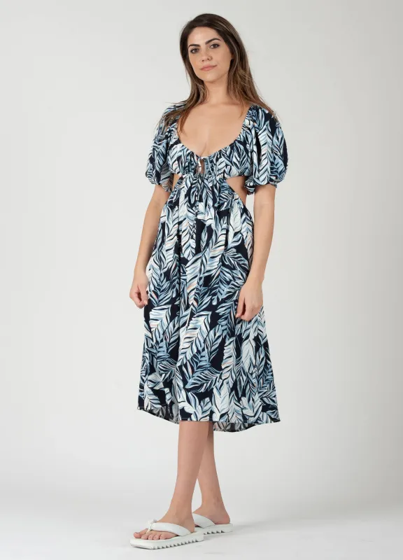 LUISA CUTOUT MIDI DRESS-BLUE LAGOON sold by Lucca Couture