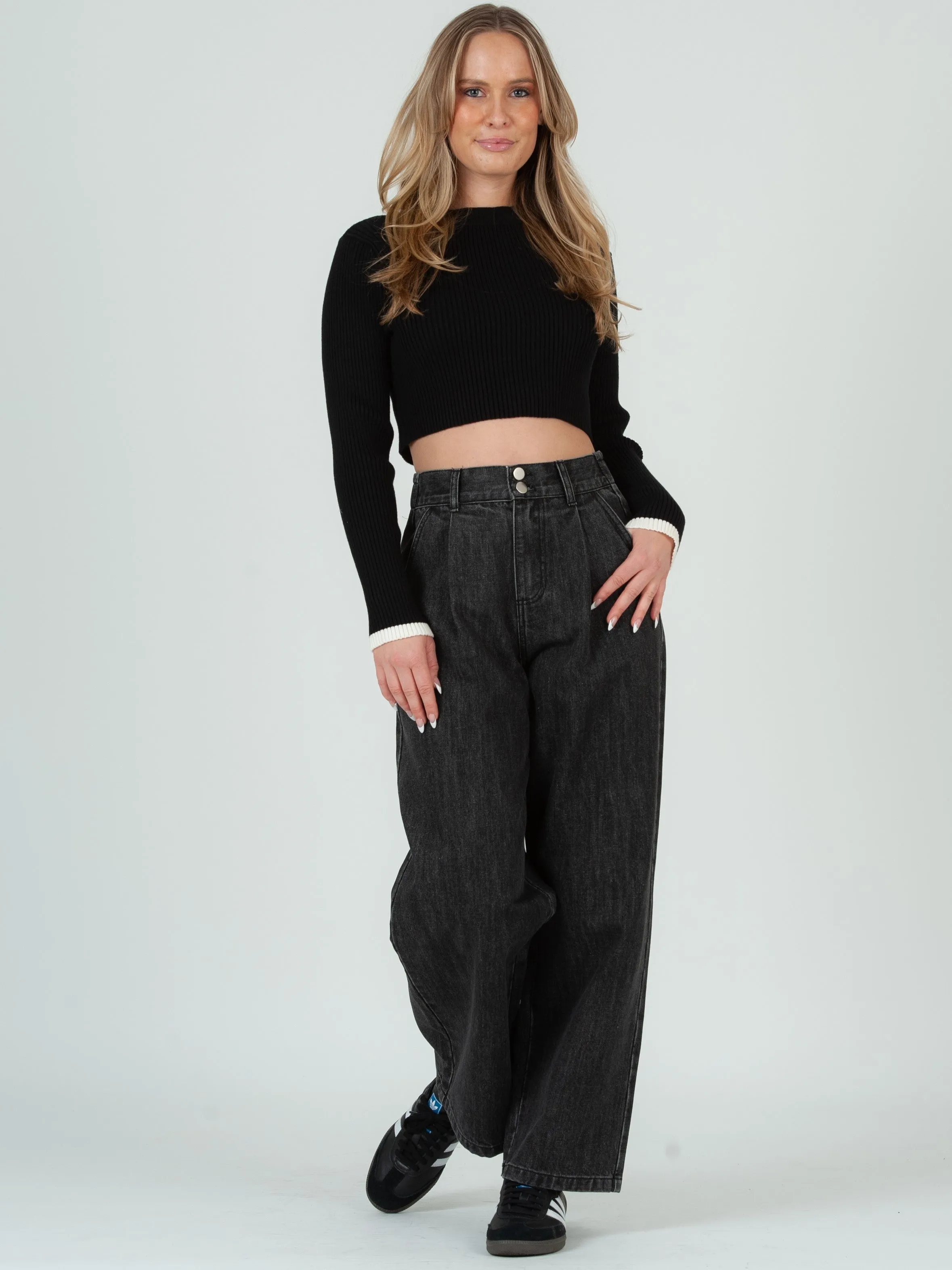 MADDIE KNIT SWEATER TOP-BLACK/WHITE sold by Lucca Couture product image thumbnail 4