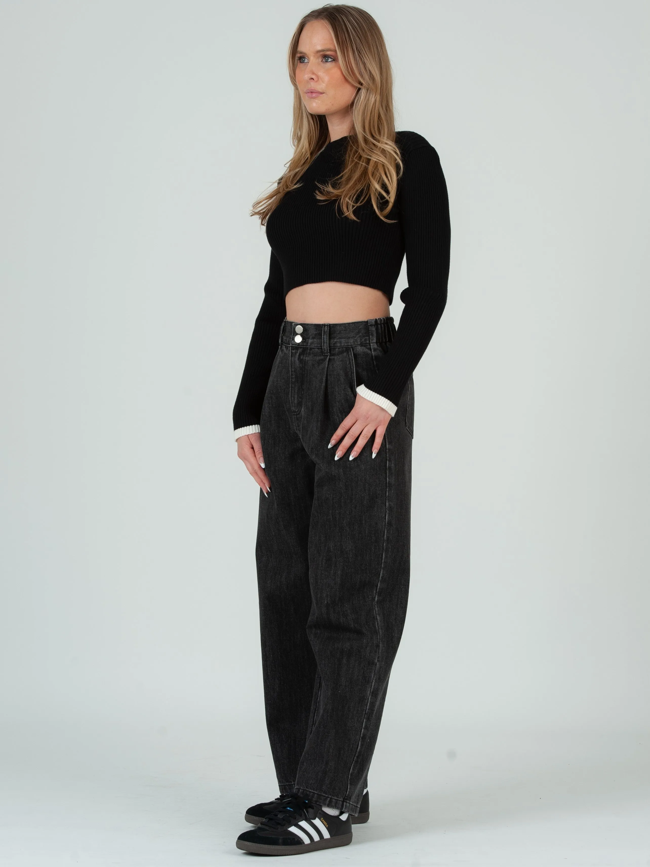 MADDIE KNIT SWEATER TOP-BLACK/WHITE sold by Lucca Couture product image thumbnail 2