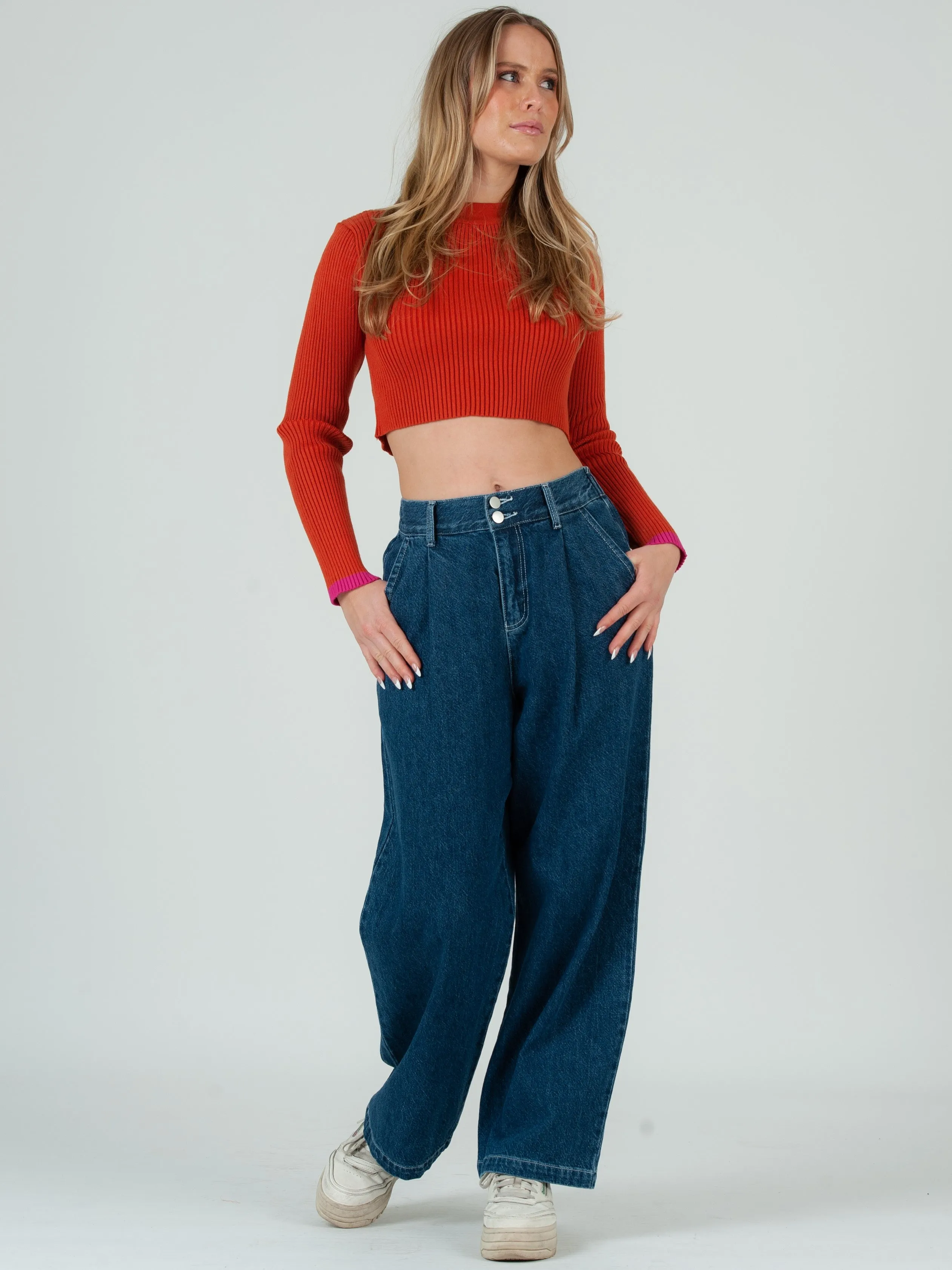 MADDIE KNIT SWEATER TOP-SPICE/PINK sold by Lucca Couture product image thumbnail 4