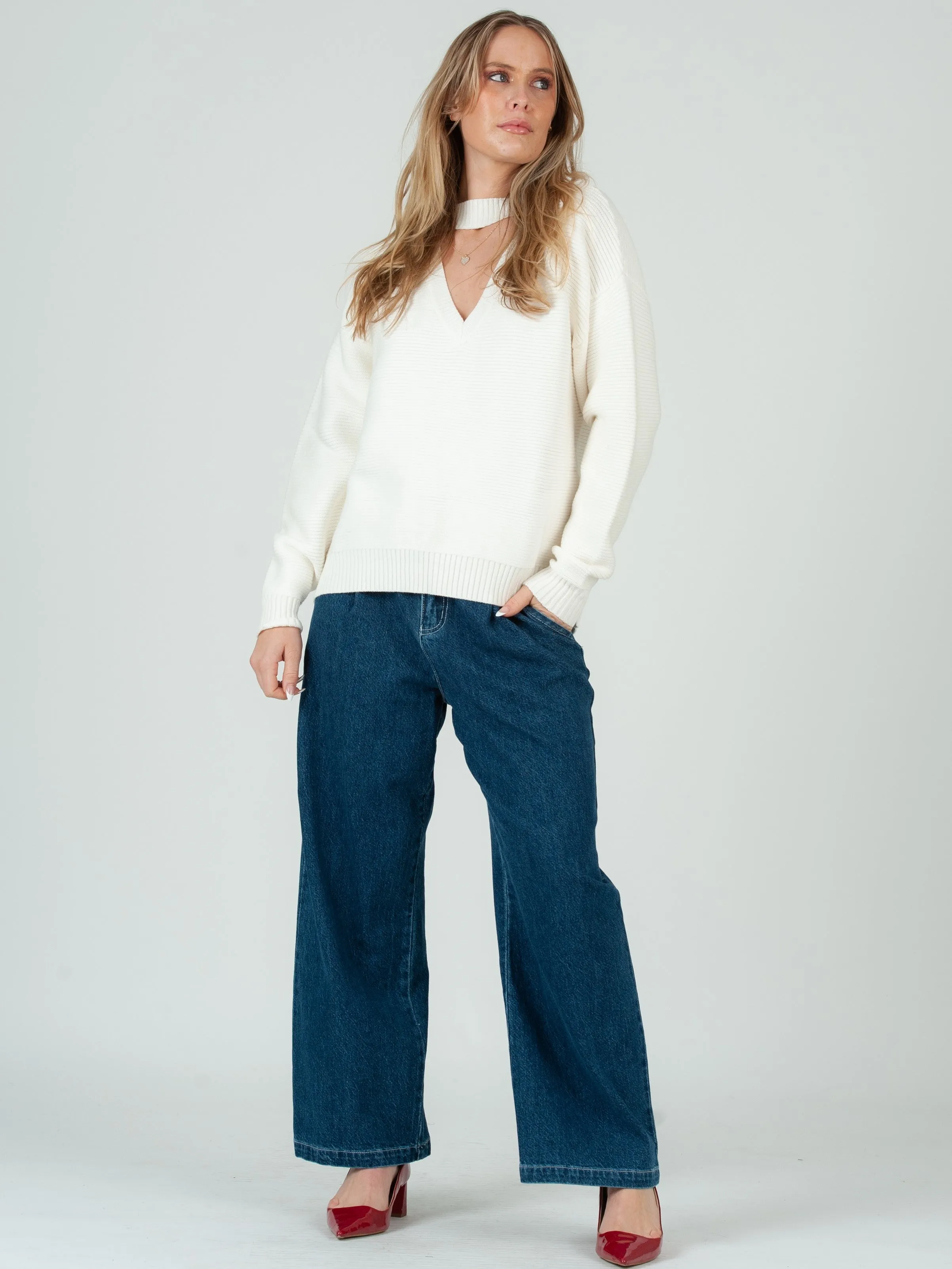 LIZZIE CUTOUT SWEATER-WHITE sold by Lucca Couture product image thumbnail 4