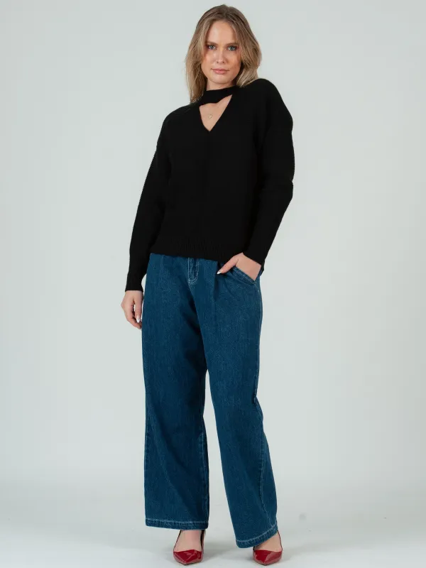 LIZZIE CUTOUT SWEATER-BLACK sold by Lucca Couture