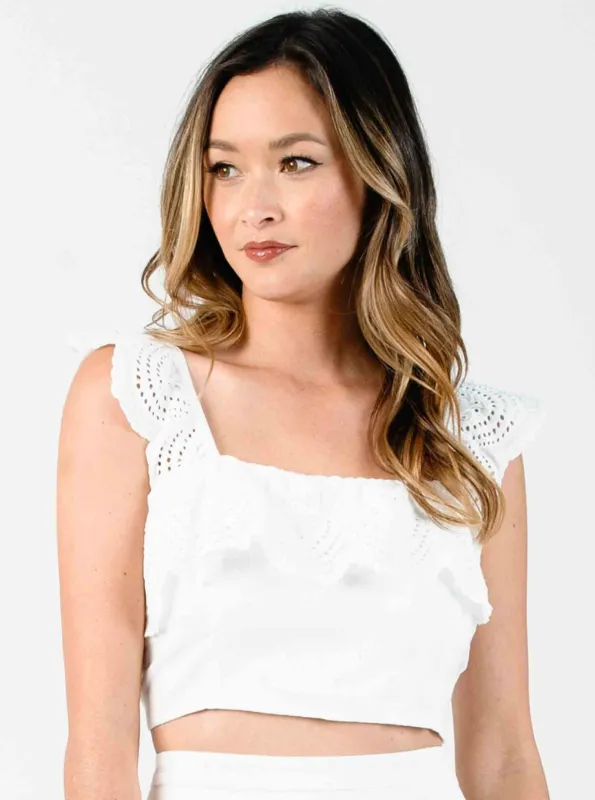 LITAE SCALLOP OVERLAY CROP TANK-WHITE SCALLOP sold by Lucca Couture