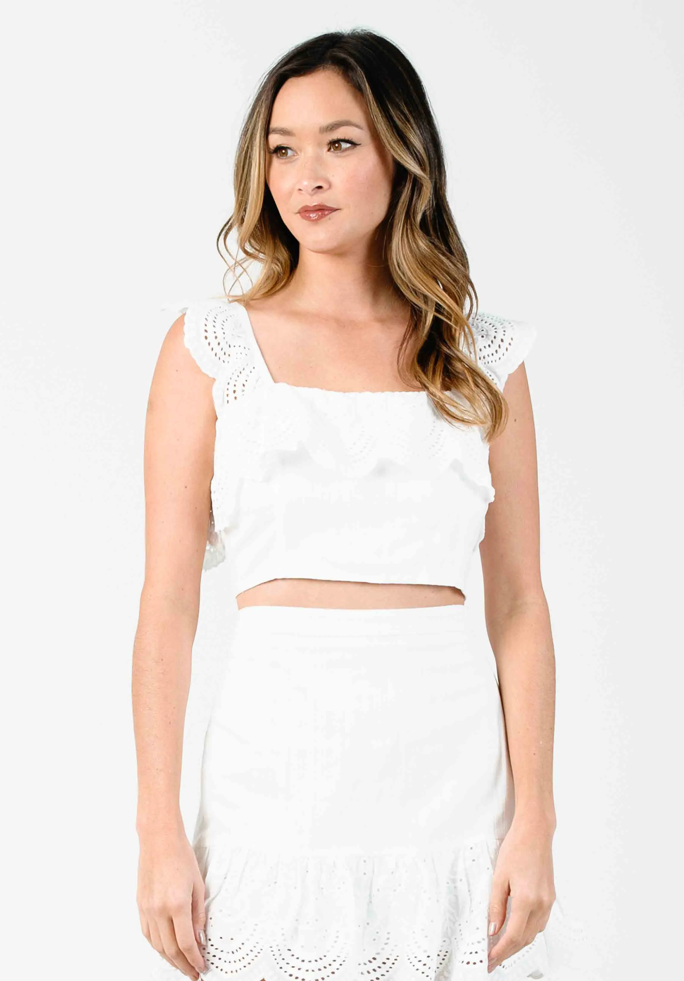 LITAE SCALLOP OVERLAY CROP TANK-WHITE SCALLOP sold by Lucca Couture product image thumbnail 4