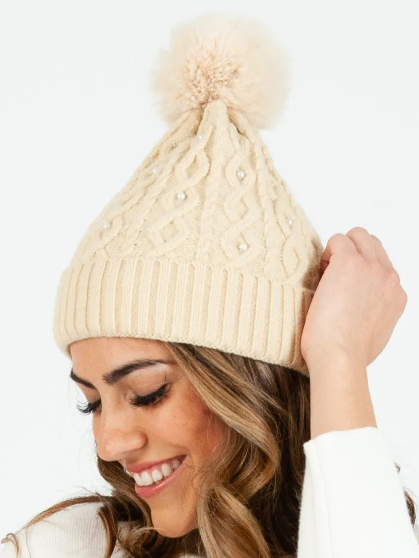 FAUX PEARL POM POM BEANIE sold by Lucca Couture product image thumbnail 4