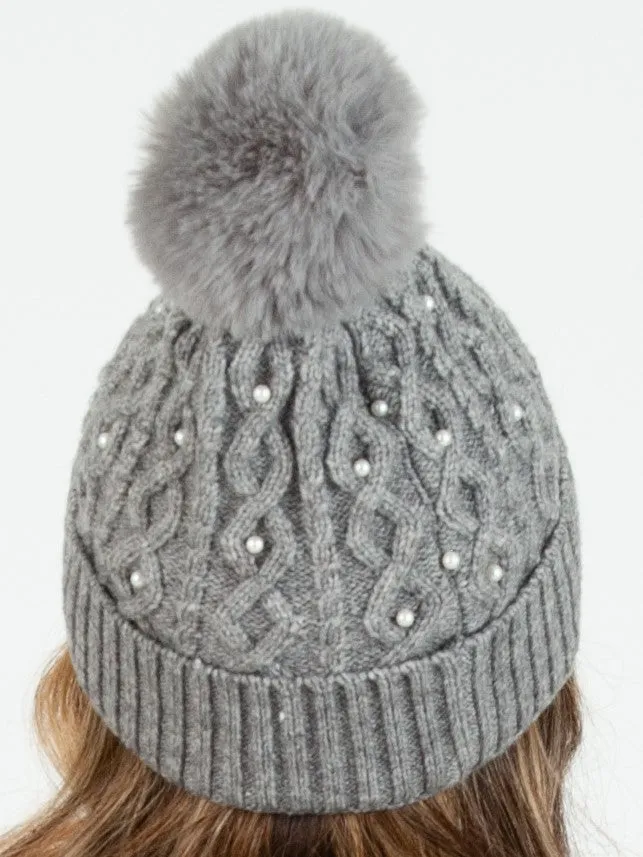FAUX PEARL POM POM BEANIE sold by Lucca Couture product image thumbnail 3
