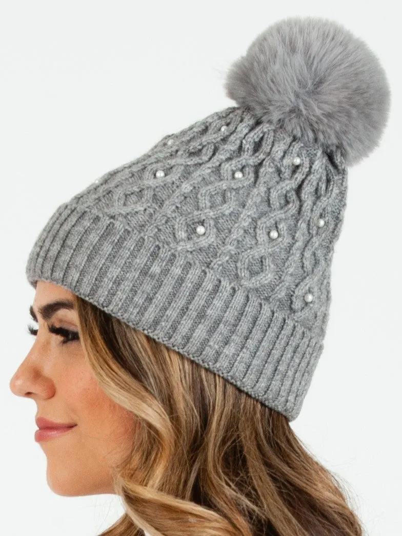 FAUX PEARL POM POM BEANIE sold by Lucca Couture product image thumbnail 2
