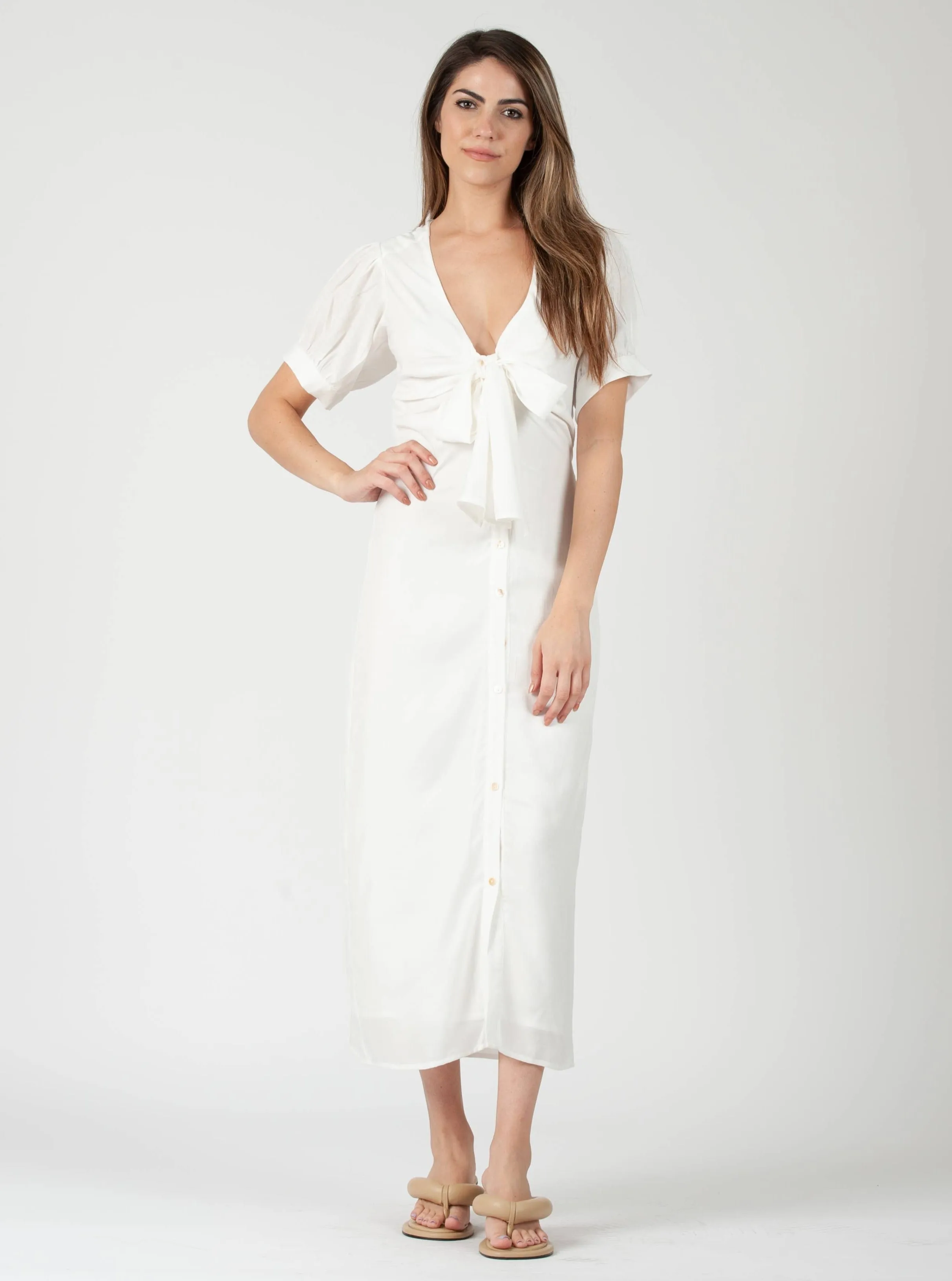 GRACE BOW TIE DRESS-WHITE sold by Lucca Couture