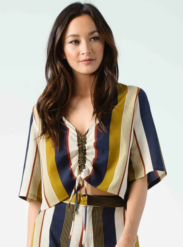 KARMA CINCHED BLOUSE-HARVEST STRIPE sold by Lucca Couture