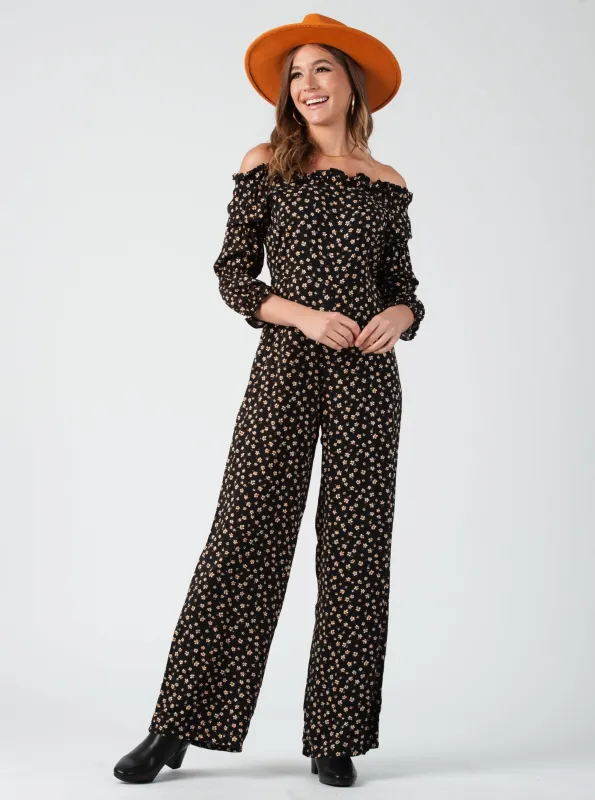 JULIET JUMPSUIT-BLACK DITSY sold by Lucca Couture