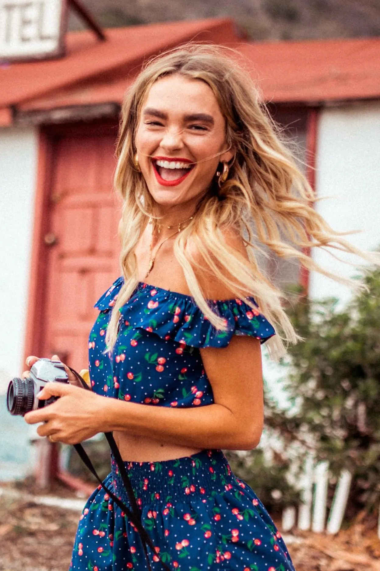 JULIET OTS CROP TOP-NAVY CHERRY sold by Lucca Couture product image thumbnail 5