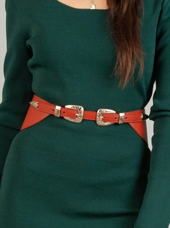 JEB DOUBLE WESTERN BUCKLE CORSETTE BELT-RUST sold by Lucca Couture