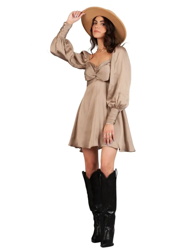JACINDA LONG PUFF SLEEVE MINI DRESS-CHAMPAGNE sold by Lucca Couture