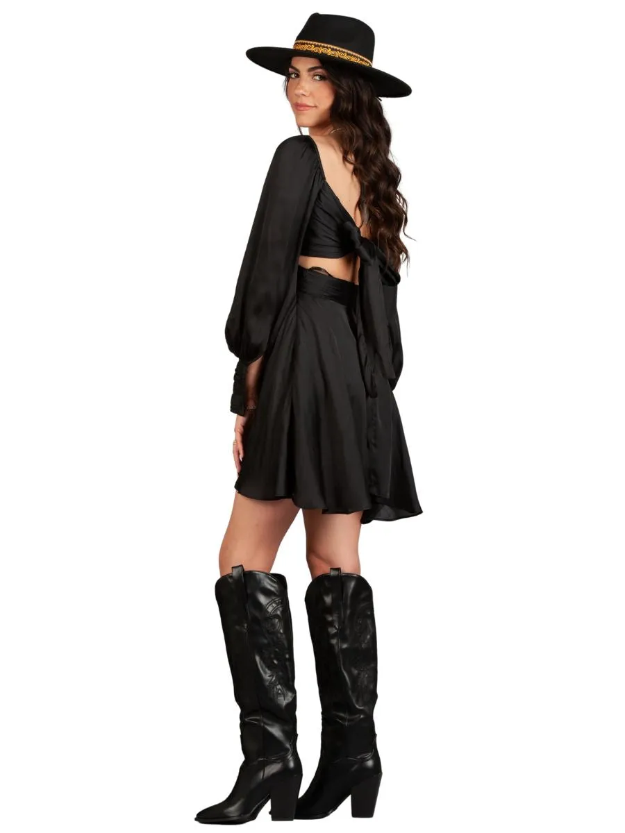 JACINDA LONG PUFF SLEEVE MINI DRESS-NOIR sold by Lucca Couture product image thumbnail 2