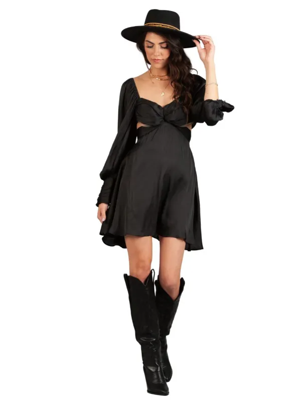 JACINDA LONG PUFF SLEEVE MINI DRESS-NOIR sold by Lucca Couture
