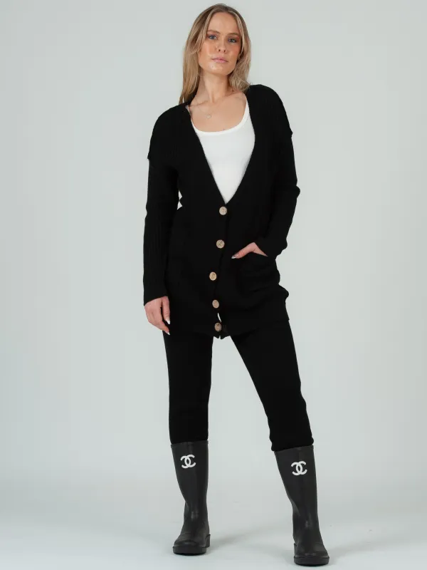 HARPER RIBBED CARDIGAN-BLACK sold by Lucca Couture