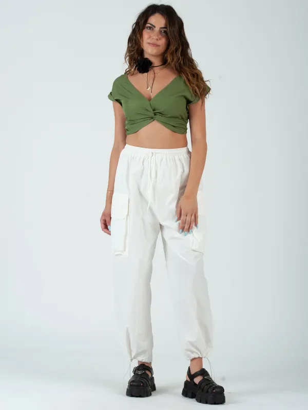 HIRO TWIST FRONT CROP TOP-GRASS sold by Lucca Couture