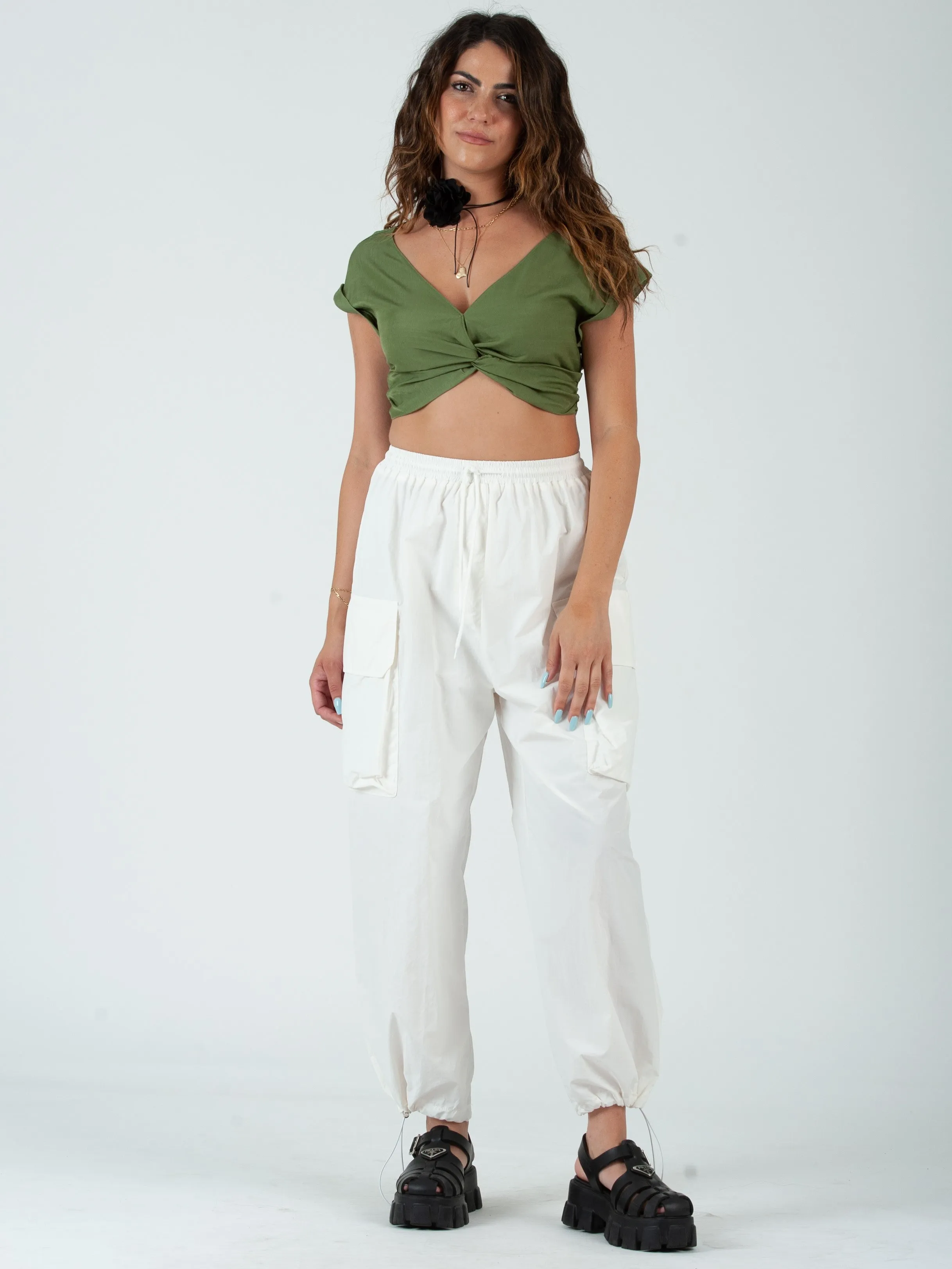 HIRO TWIST FRONT CROP TOP-GRASS sold by Lucca Couture