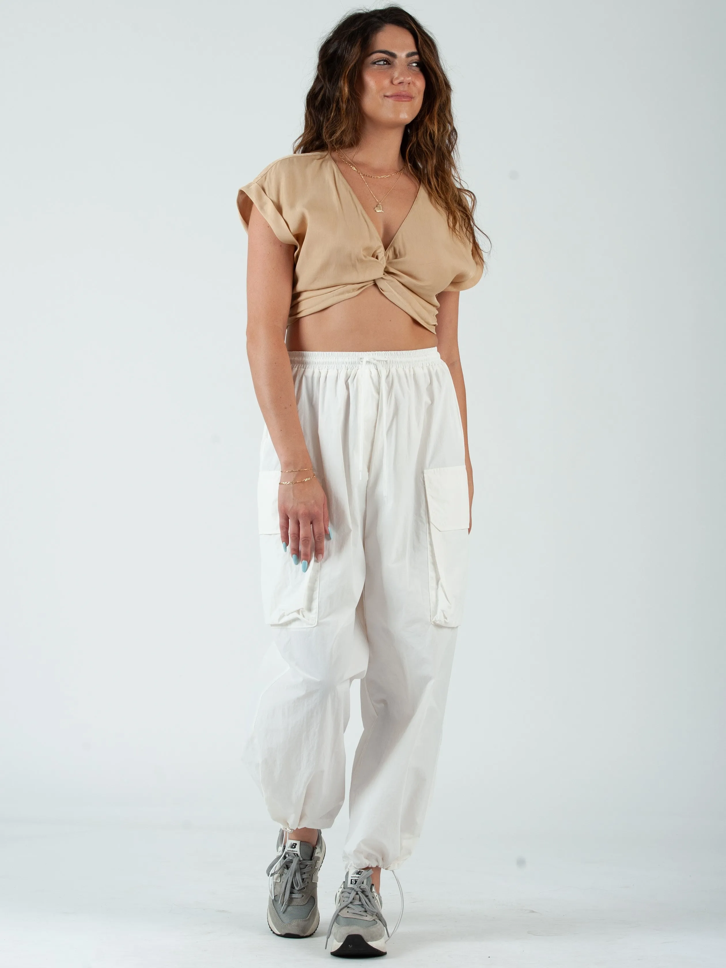 HIRO TWIST FRONT CROP TOP-BEIGE sold by Lucca Couture