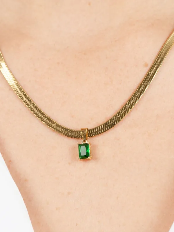 HARROD'S HERRINGBONE CHARM NECKLACE-GREEN sold by Lucca Couture