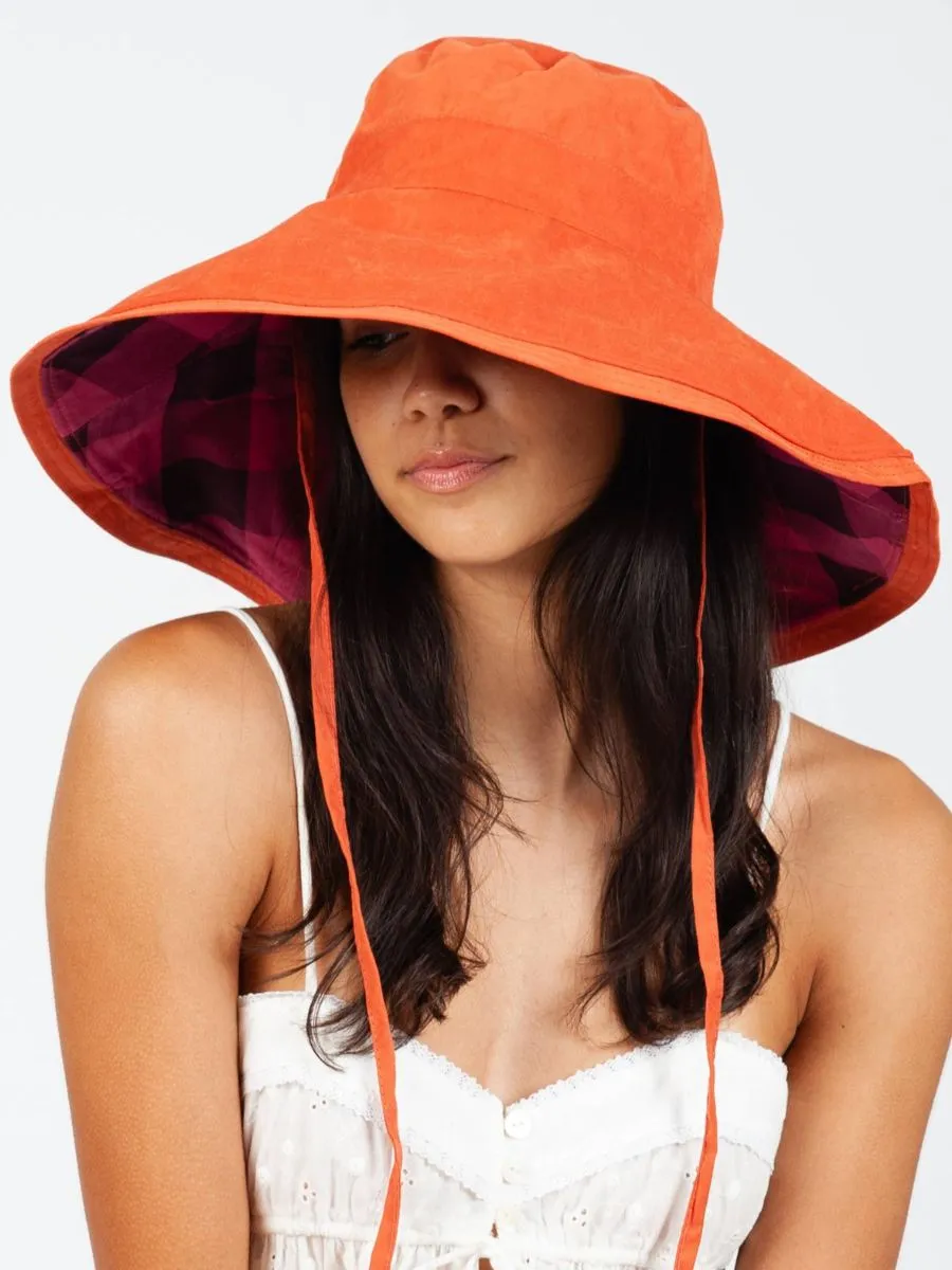 CHECKERED CANVAS HAT-RASPBERRY sold by Lucca Couture product image thumbnail 3
