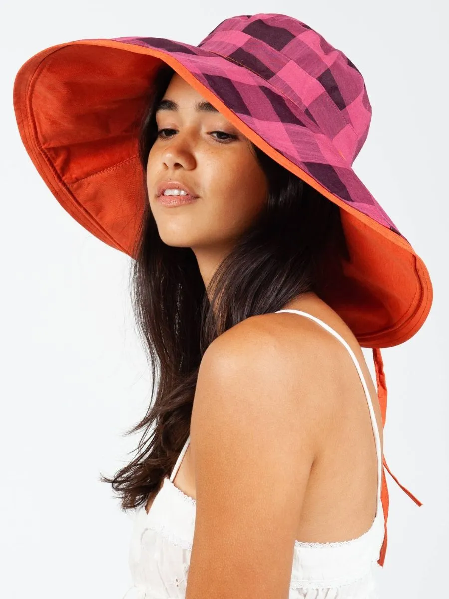 CHECKERED CANVAS HAT-RASPBERRY sold by Lucca Couture