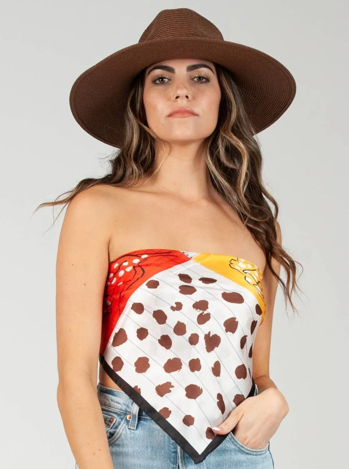 CHESTER SATIN SCARF-YELLOW/RED PATCH sold by Lucca Couture