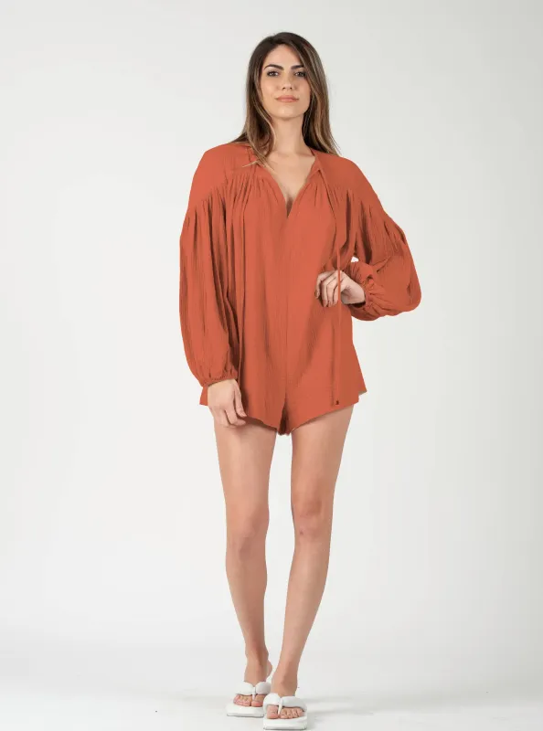BOHM GAUZE ROMPER-RUST sold by Lucca Couture