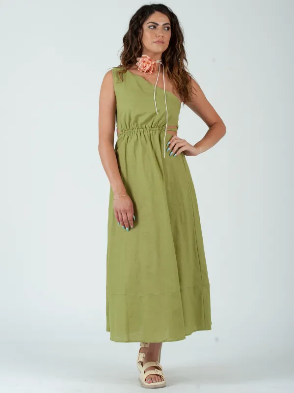 Women's Linen One Shoulder Midi Dress sold by Lucca Couture