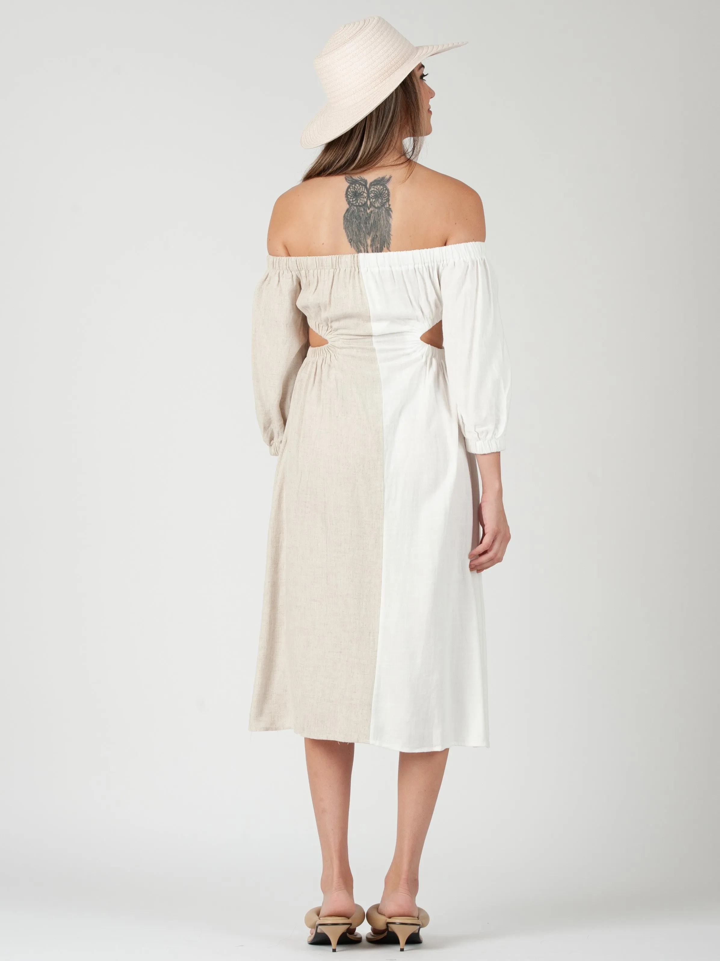 AURORA TWO TONE DRESS-BEIGE/WHITE sold by Lucca Couture product image thumbnail 3