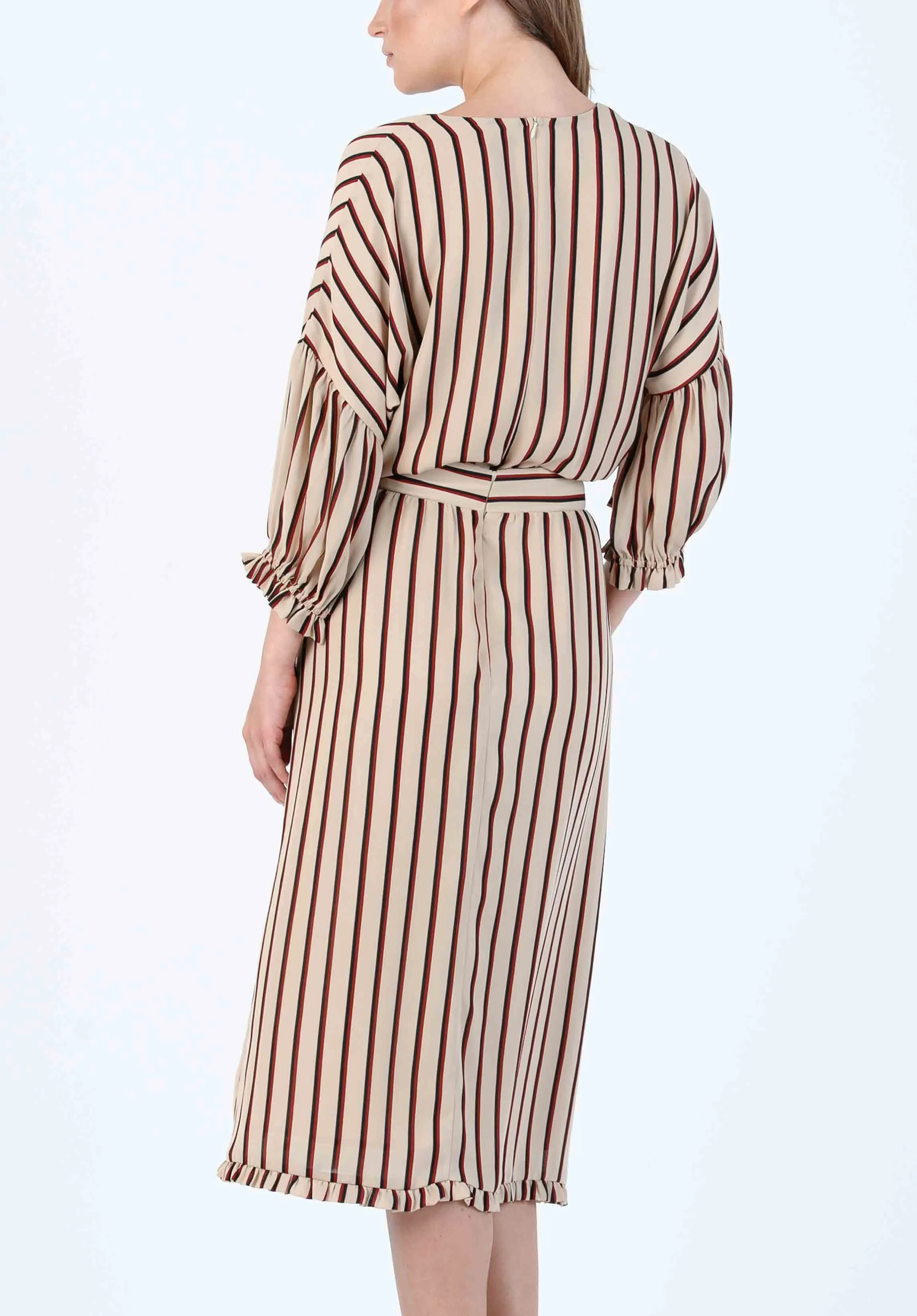 LENOX RUFFLED MAXI DRESS-TAN AUBURN STRIPE sold by Lucca Couture product image thumbnail 2
