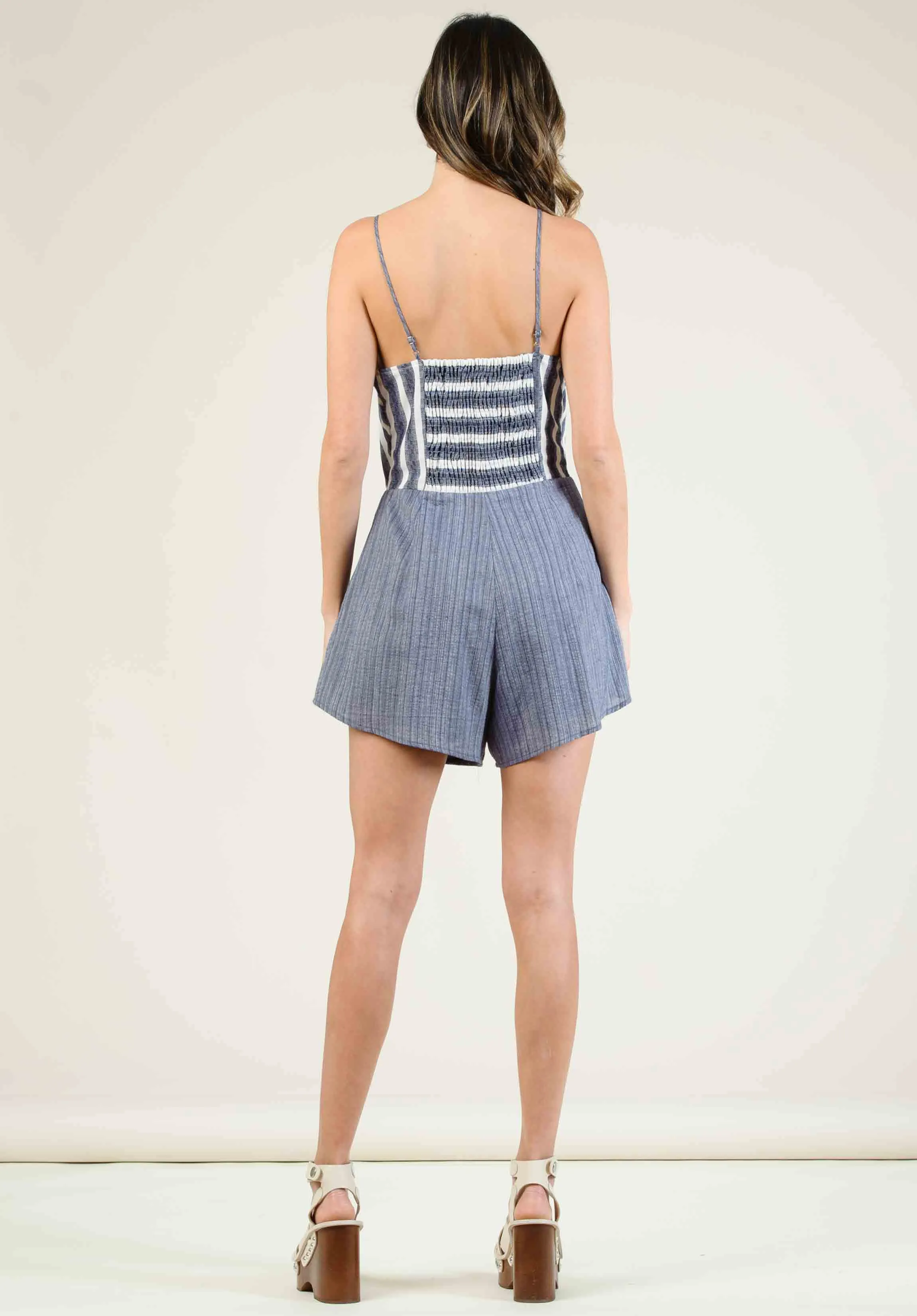 LUCIA FRONT TIE ROMPER-NAVY MULTISTRIPE sold by Lucca Couture product image thumbnail 4