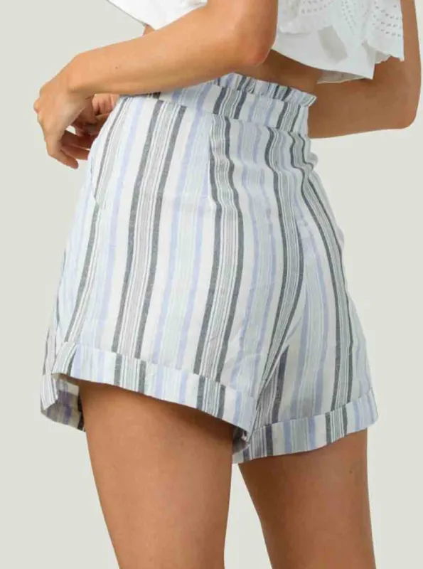 POPPY RUFFLE WAIST SHORTS-BLUE STRIPE sold by Lucca Couture