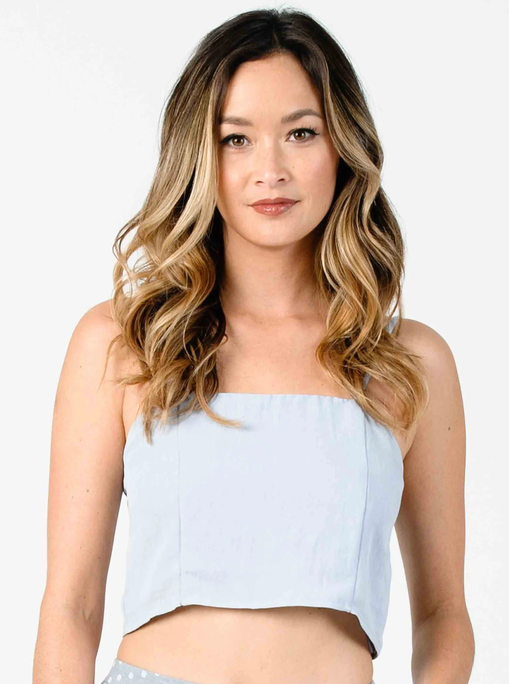 PETAL STRUCTURED CAMI CROP-SEA MIST sold by Lucca Couture