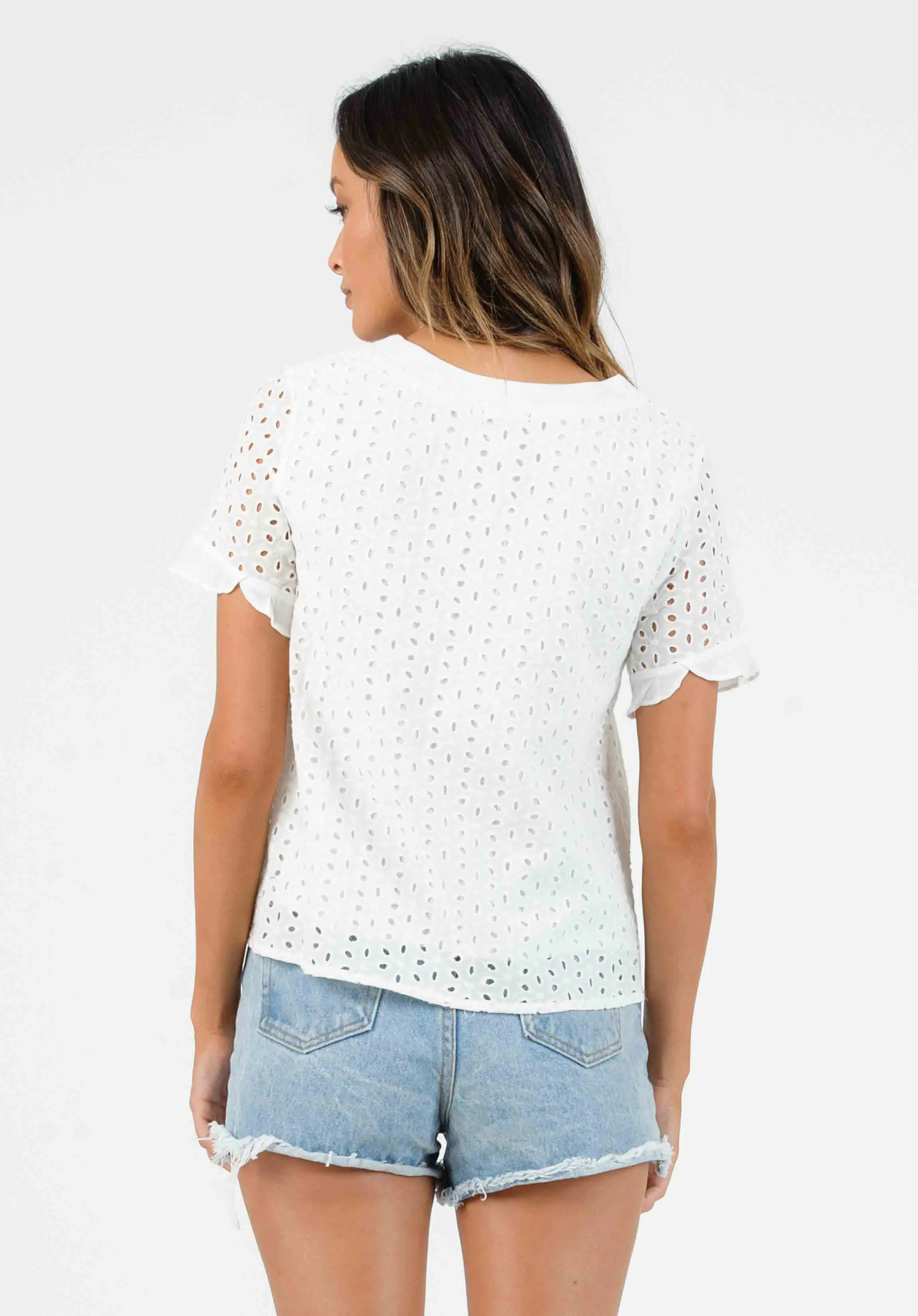 ORION TOP W/ PEDAL SLEEVES-WHITE EYELET sold by Lucca Couture product image thumbnail 4