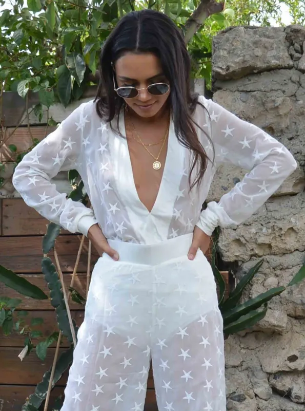 TUCSON DEEP V BODYSUIT-WHITE STAR sold by Lucca Couture