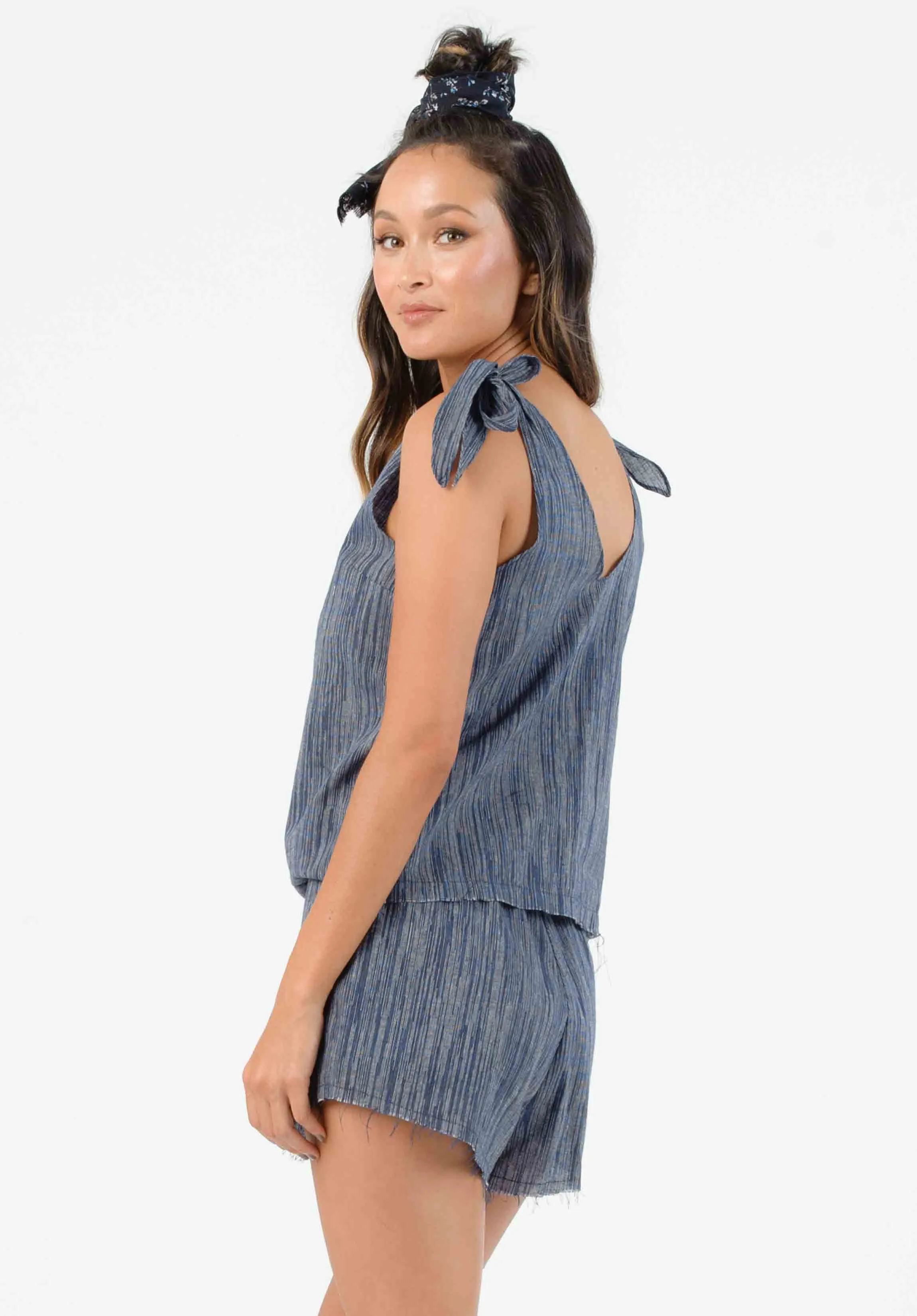 SUNBEAM TIE STRAP TANK-TAHOE BLUE sold by Lucca Couture product image thumbnail 2