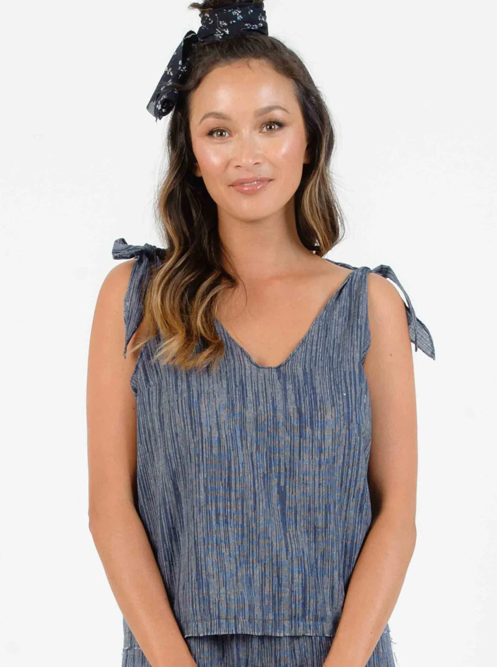 SUNBEAM TIE STRAP TANK-TAHOE BLUE sold by Lucca Couture