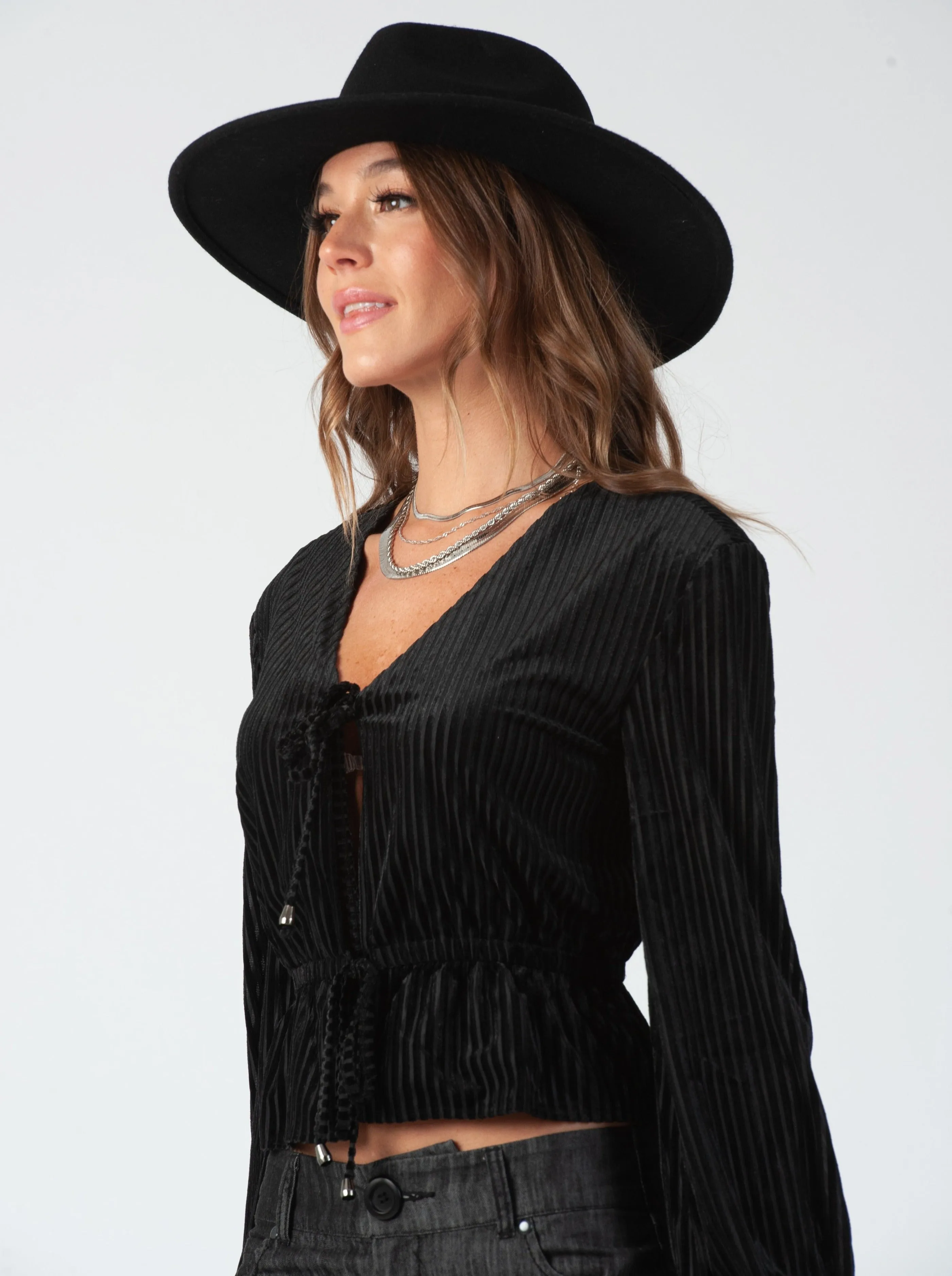 SHADOW STRIPED BLOUSE-NIGHTSHADE STRIPE sold by Lucca Couture product image thumbnail 2