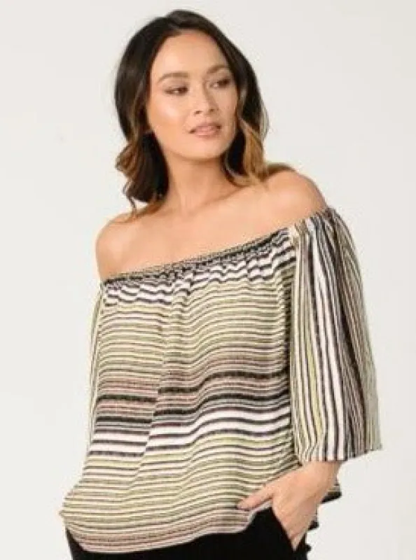 LAUREN OTS FLARE TOP-TAUPE MULTI sold by Lucca Couture