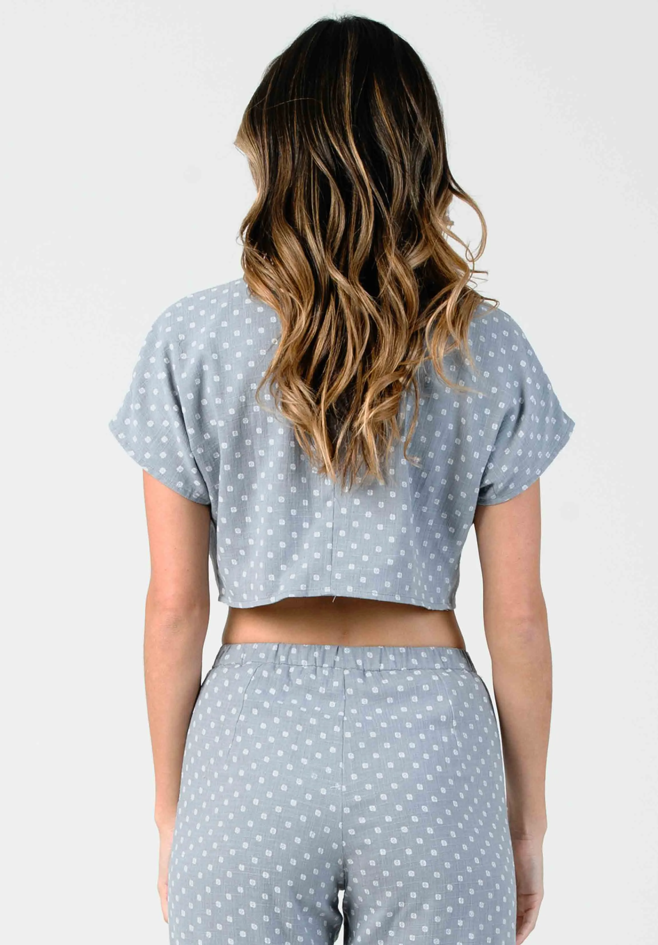 JUNE TIE FRONT CROP TOP-MINERAL BRUSH sold by Lucca Couture product image thumbnail 3