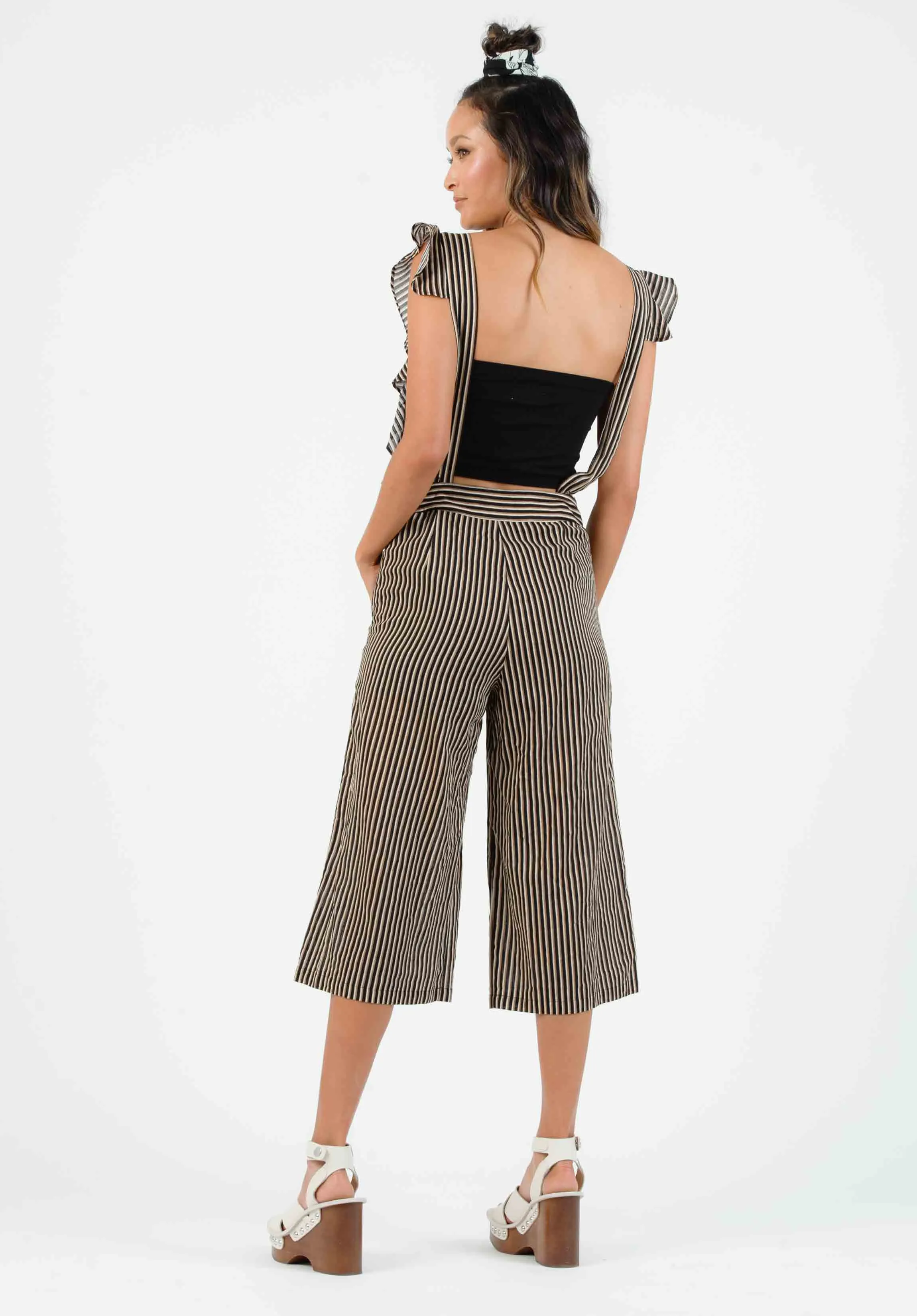 LILO RUFFLE BIB ROMPER-BLACK MULTISTRIPE sold by Lucca Couture product image thumbnail 3