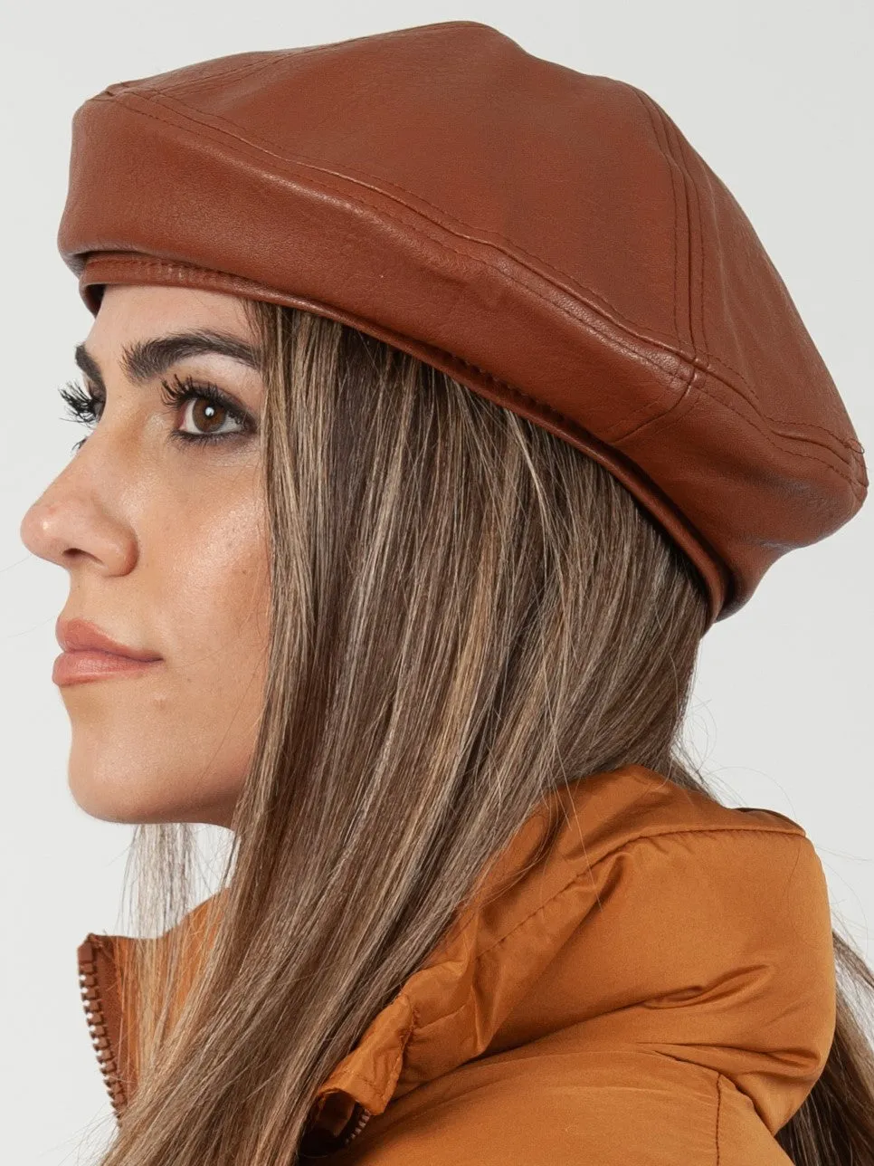 ISABEL FAUX LEATHER BERET-TOBACCO sold by Lucca Couture product image thumbnail 2