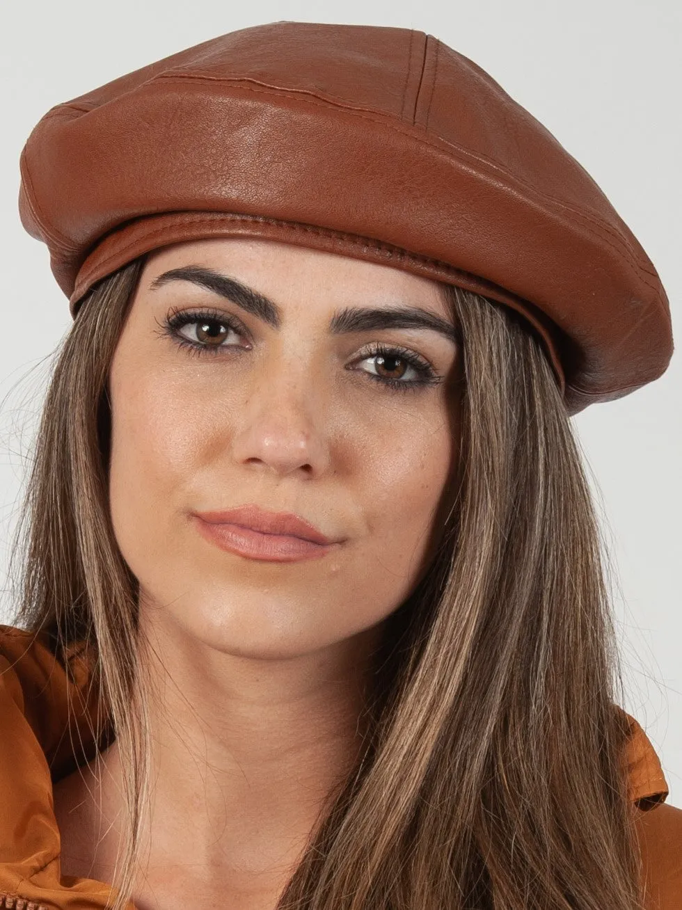 ISABEL FAUX LEATHER BERET-TOBACCO sold by Lucca Couture