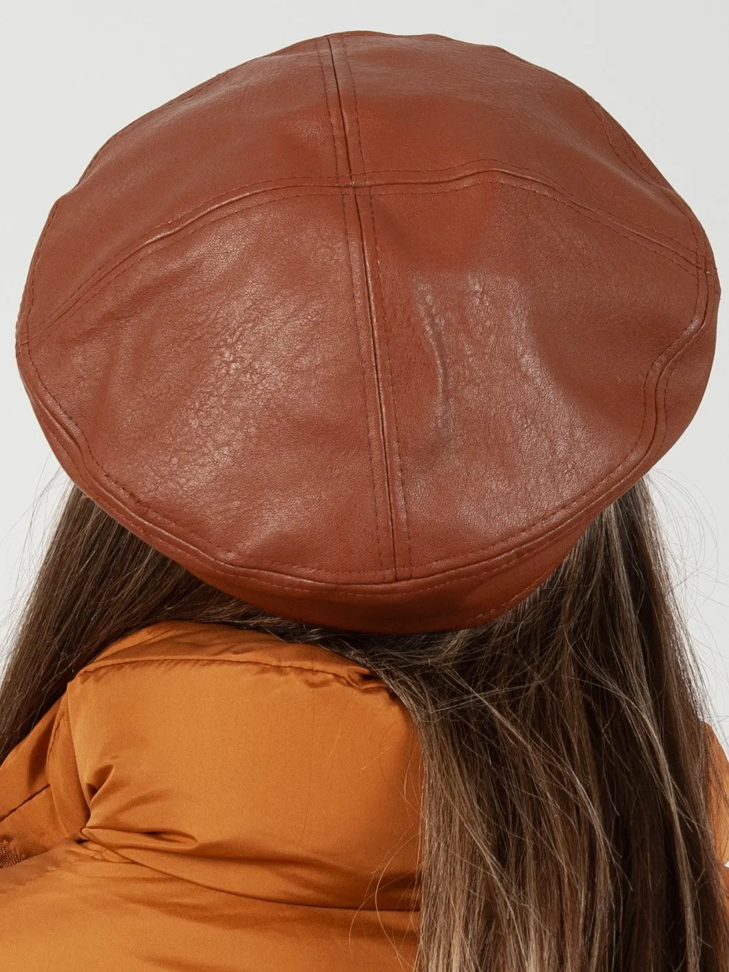 ISABEL FAUX LEATHER BERET-TOBACCO sold by Lucca Couture product image thumbnail 3