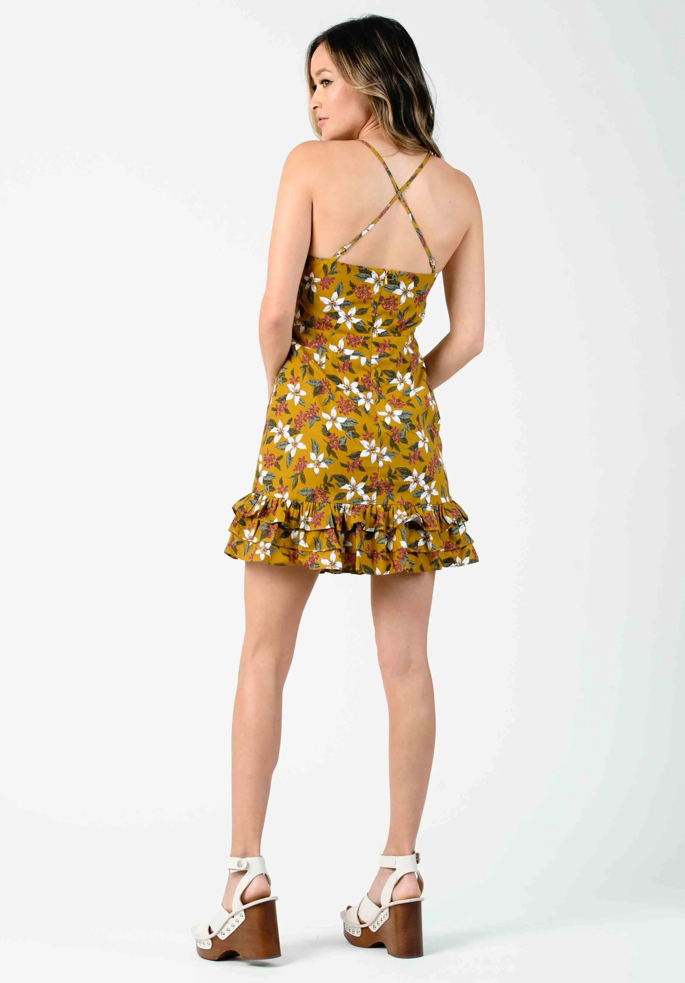 VANESSA CROSS-BACK DRESS-MUSTARD FLORAL sold by Lucca Couture product image thumbnail 4