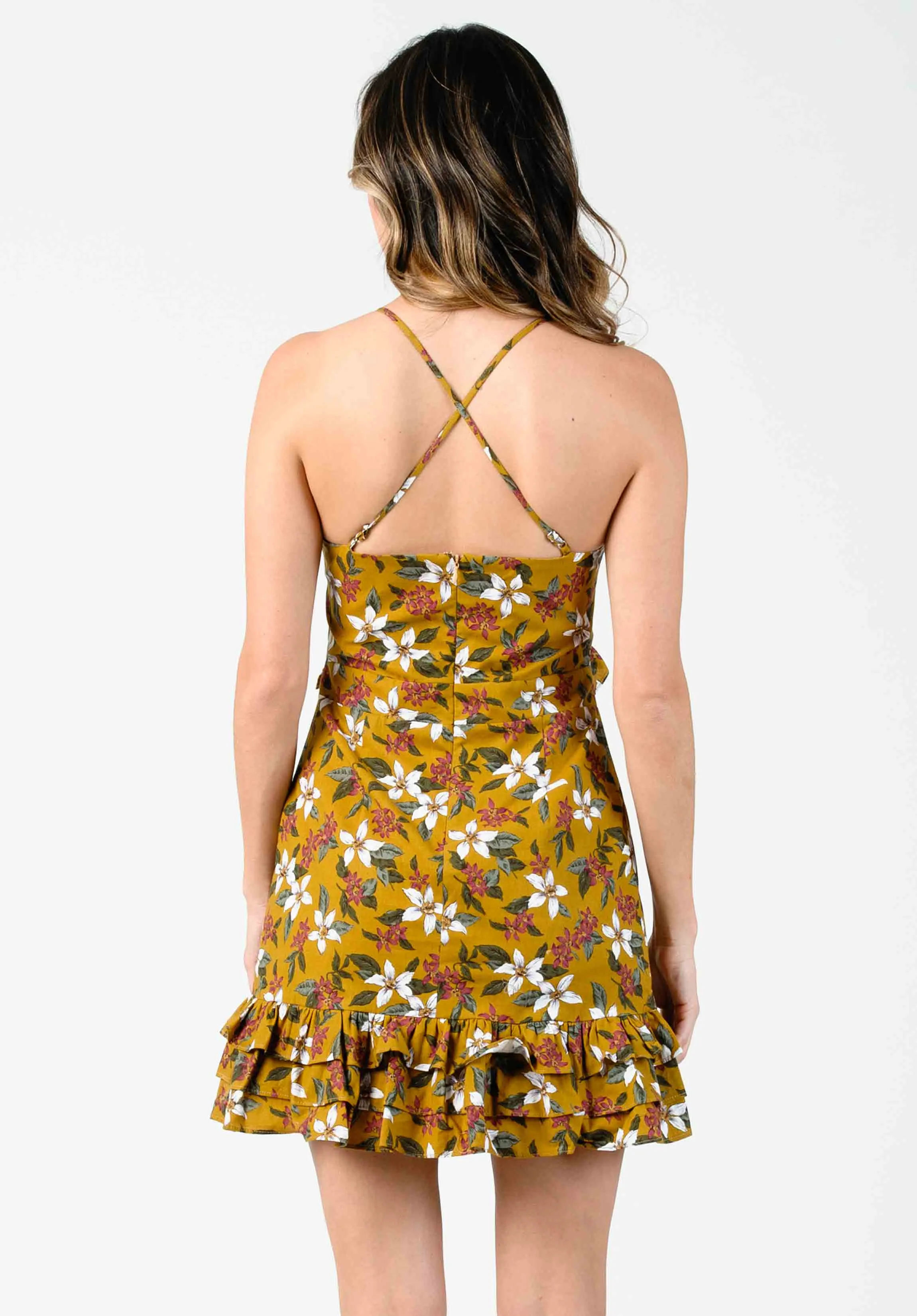 VANESSA CROSS-BACK DRESS-MUSTARD FLORAL sold by Lucca Couture product image thumbnail 3