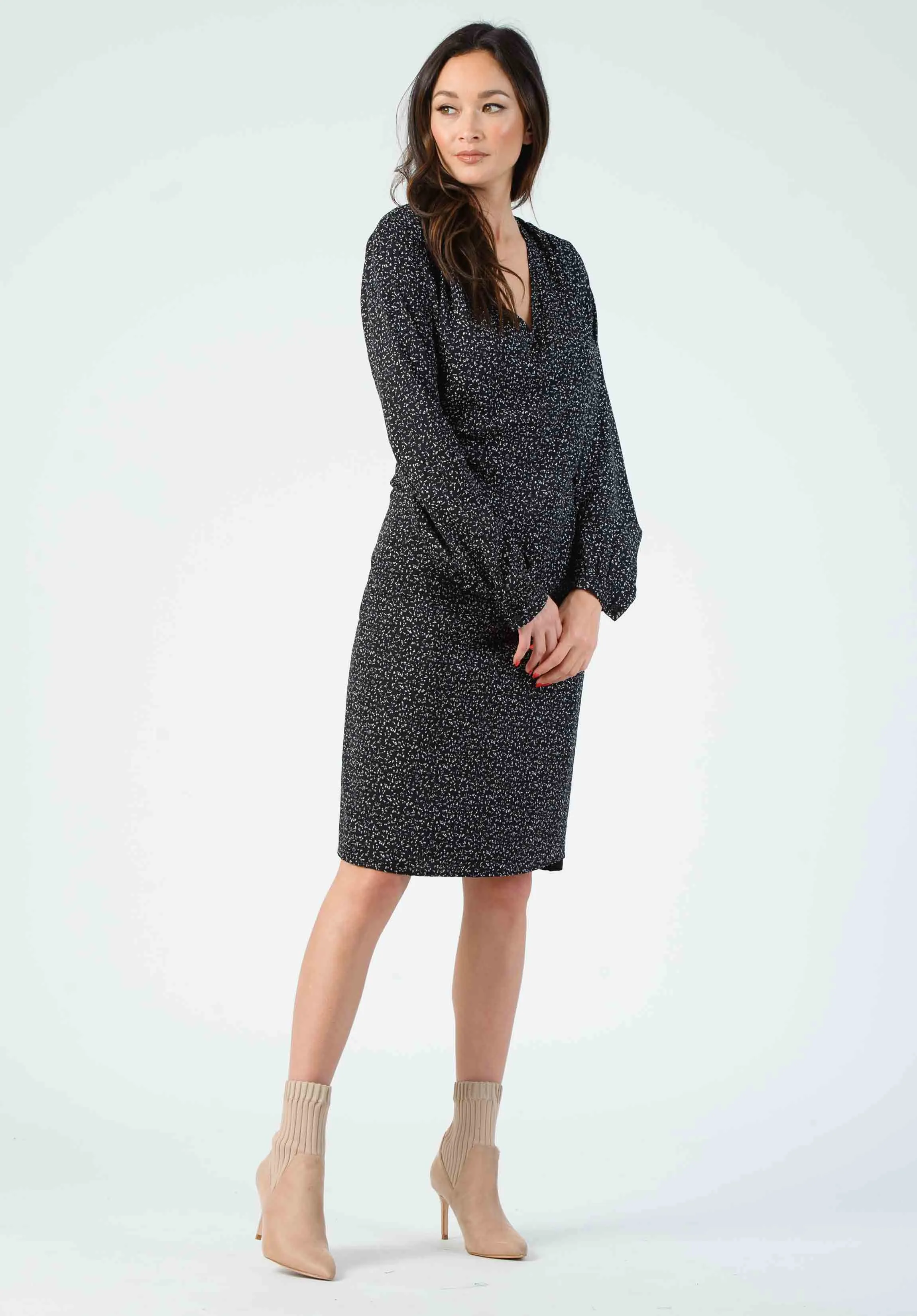 RENE V-NECK DRESS-BW SPECKLE sold by Lucca Couture product image thumbnail 2